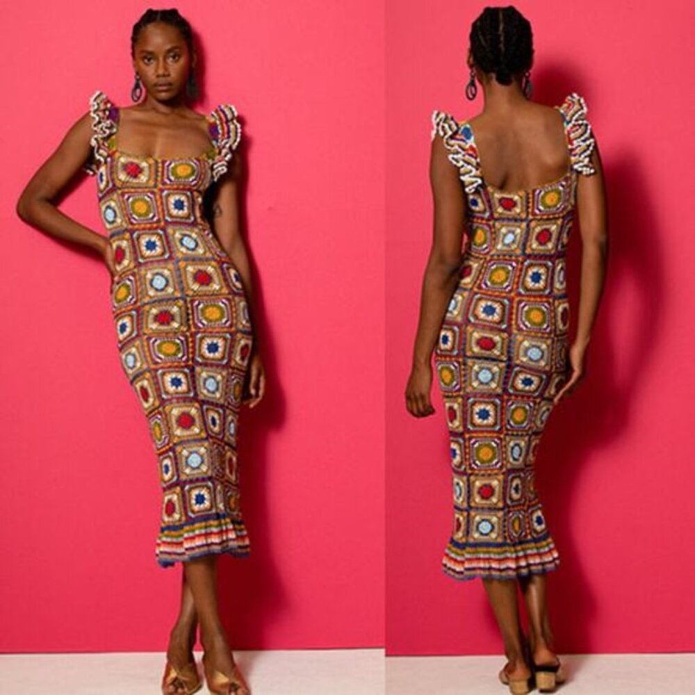 NWT Carolina K Paradise SOLD OUT RARE Square-Neck Flutter-Sleeve Midi Dress XS